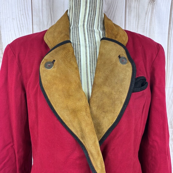 Vintage Ruff Hewn 90's Overcoat Double Breasted Equestrian Retro Red Medium - Picture 4 of 13